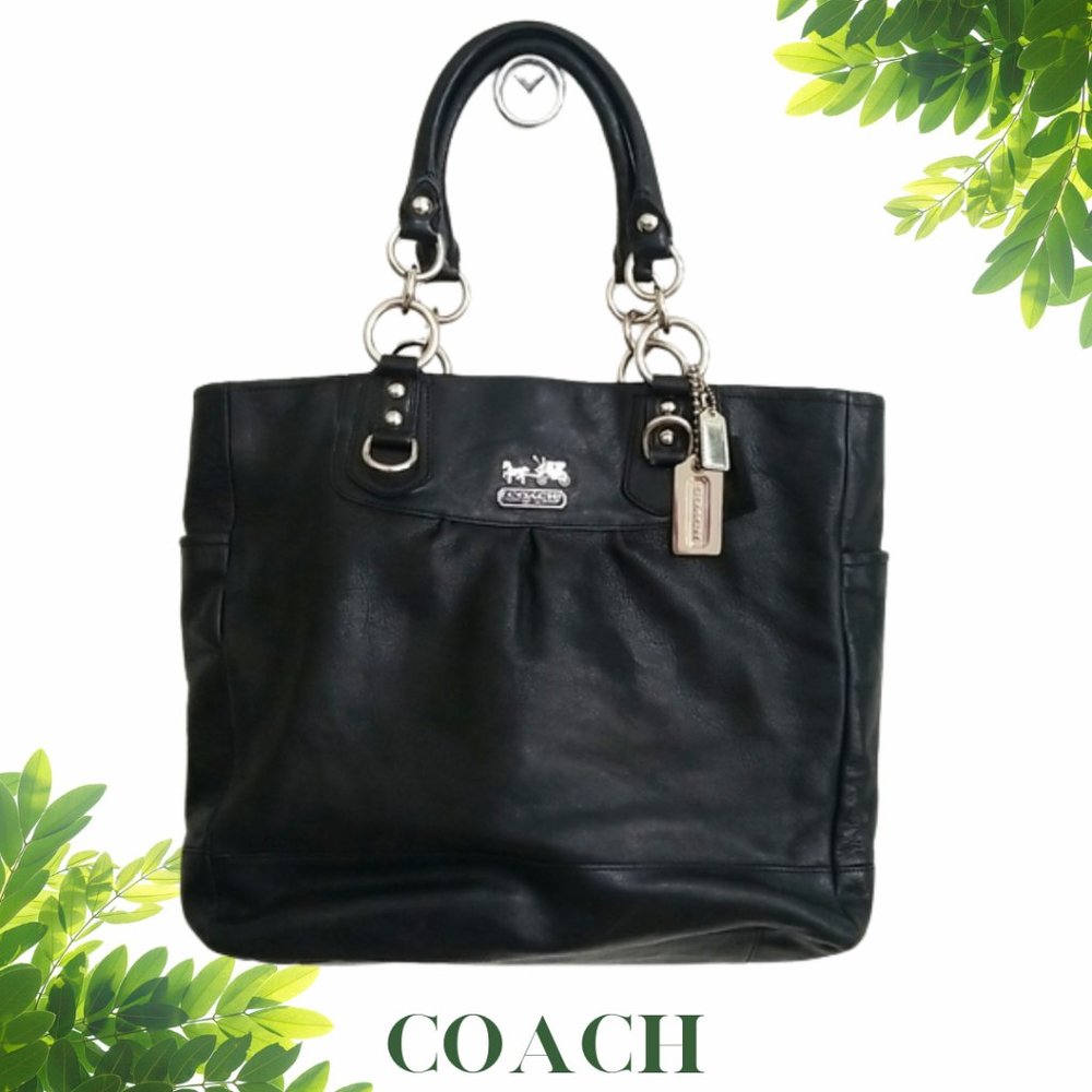 Coach 13582 Madison Magazine Tote Black Soft Leather Silver Hardware